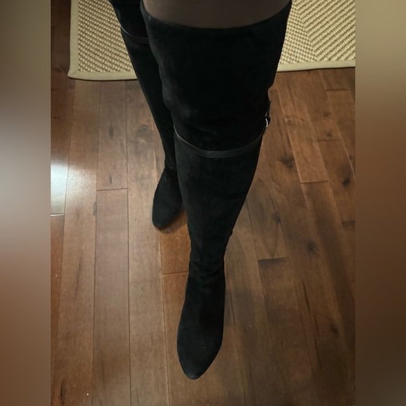 Black suede tall over the knee boots with a block heel - Picture 3 of 5
